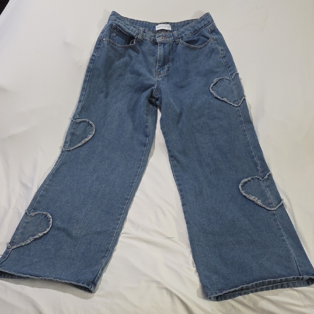 Angel Kiss Blue Heart Accent Wide Leg Jeans